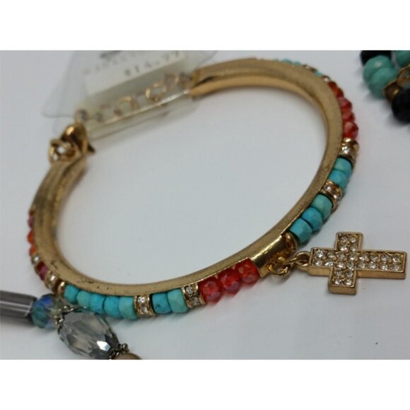 Bundle lot 3 cross charm beaded bracelets variety layering stackable. - Picture 3 of 4